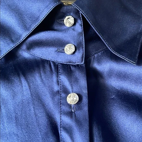 Bebe Blue Button Down Shirt with Notched Collar and Ruched Sleeves - Picture 4 of 4